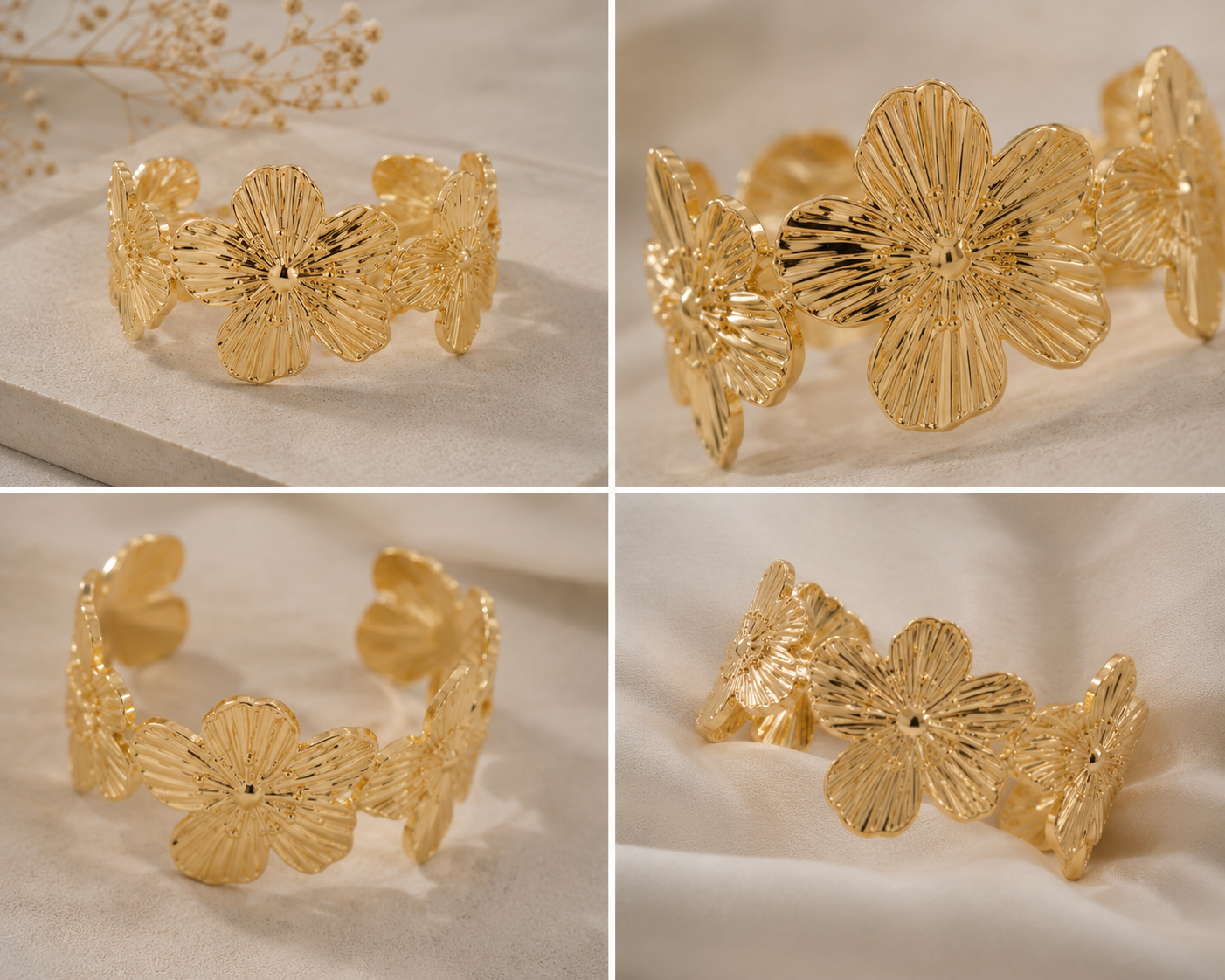Golden Floral Korean Bracelet Anti-Tarnish for Women ( Adjustable Size )