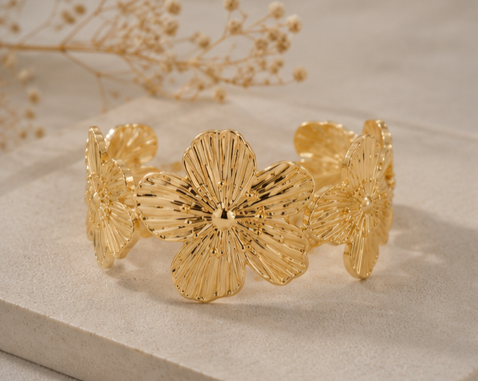 Golden Floral Korean Bracelet Anti-Tarnish for Women ( Adjustable Size )